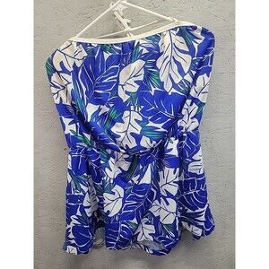 Vintage Marlyle Bathing Suit Swimwear Top Blue Floral‎ Sz 42 22W